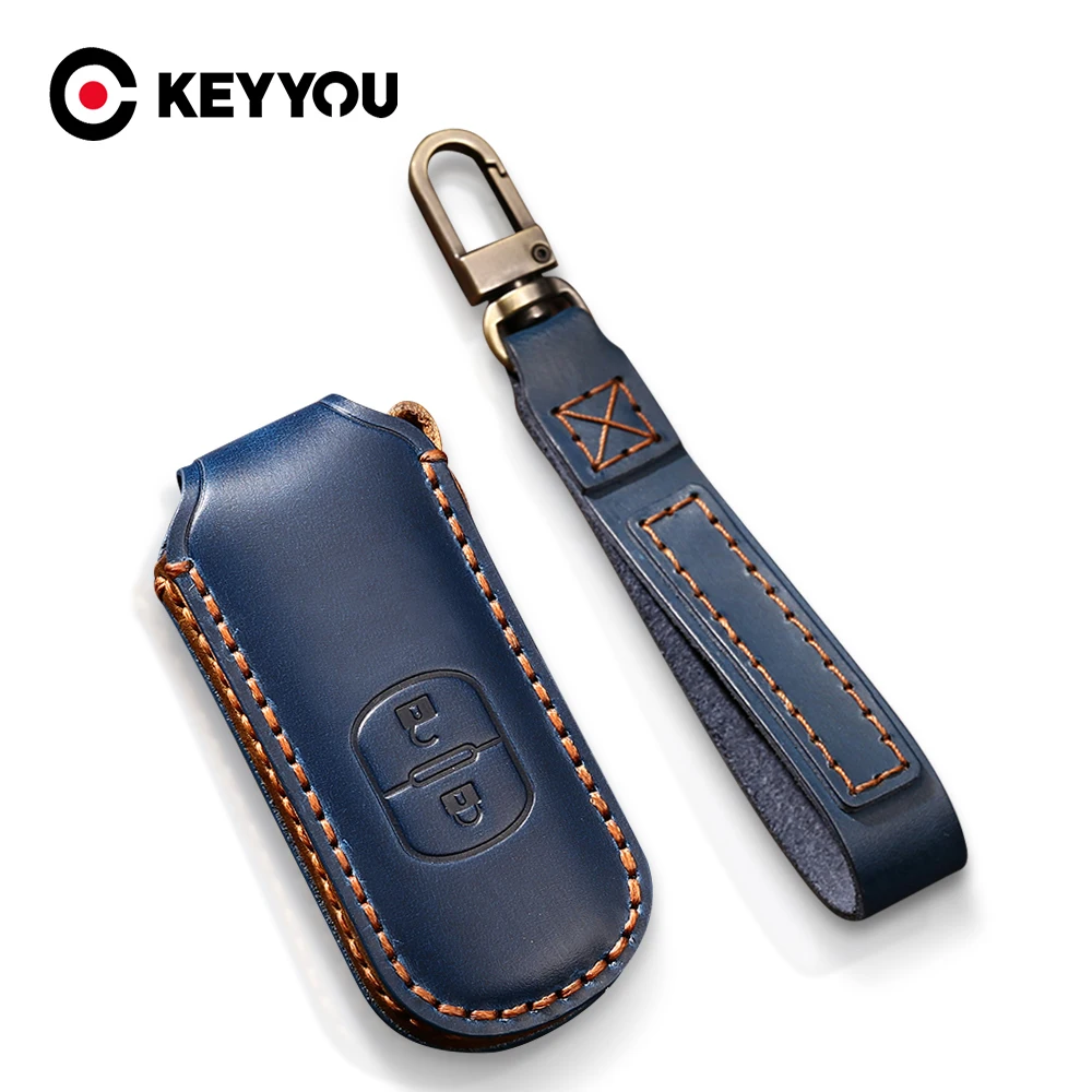 

KEYYOU 2 кнопки Auto Пульт дистанционного управления смарт-ключ чехол из натуральной кожи для автомобильных ключей чехол для Mazda X-5 на высшем уров...