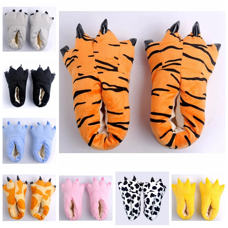 Наряд с забавными лапами животных Тапочки унисекс милая теплая Домашняя одежда