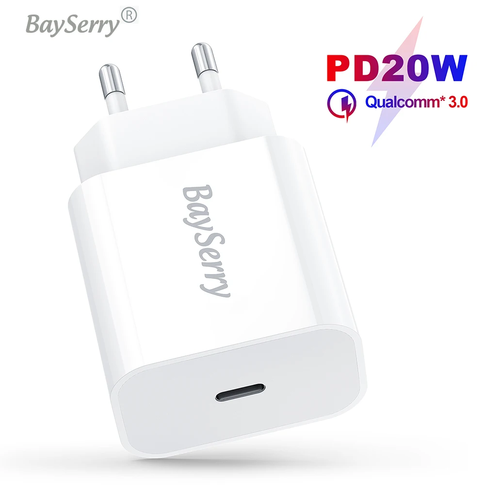 

Быстрое зарядное устройство BaySerry USB Type-C PD для iPhone 12 Pro Max 13 Xr Xs 20 Вт QC 3,0 4,0 Европейская Зарядка для Samsung S21 Xiaomi