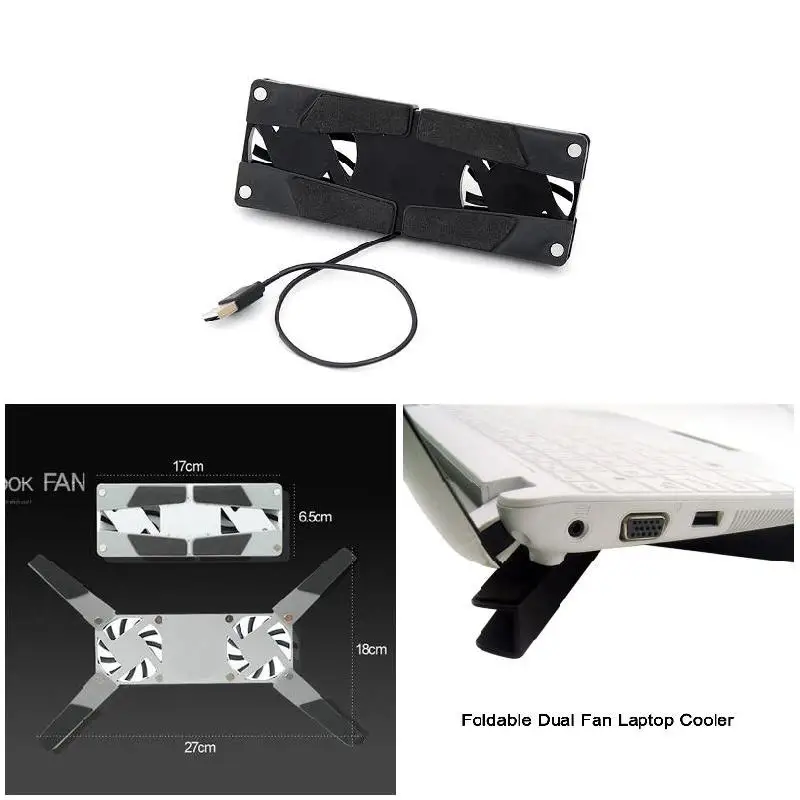 

New 2021 Laptop Desk Support Dual Cooling Fan Notebook Computer Stand Foldable USB Rack Holder Black In Stock
