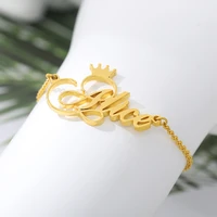personalized name bracelets for women girl stainless steel charm customized crown bracelet bangle pulseras hombre custom jewerly