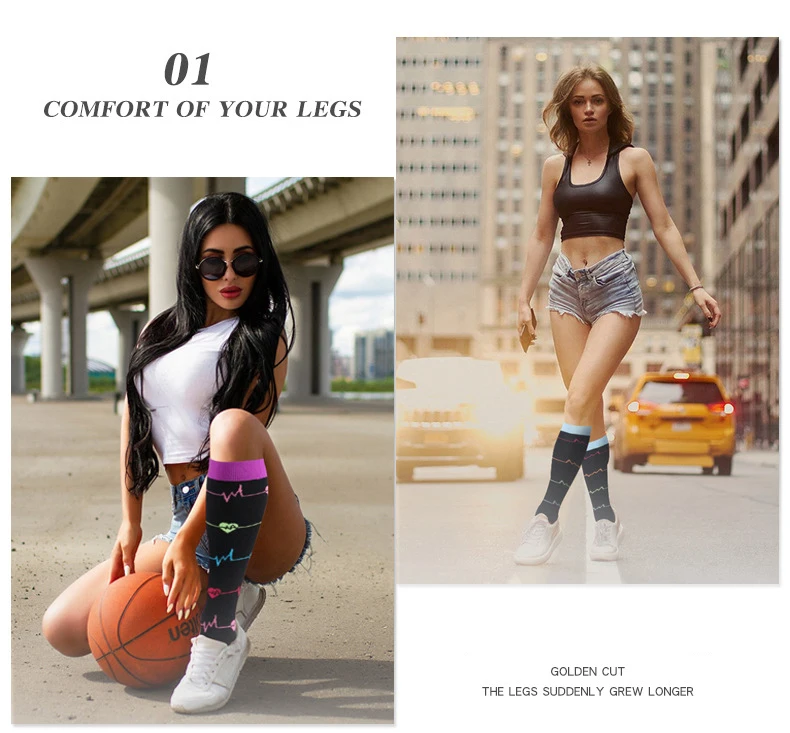 Носки компрессионные для мужчин и женщин эластичные цветные полосатые носки до