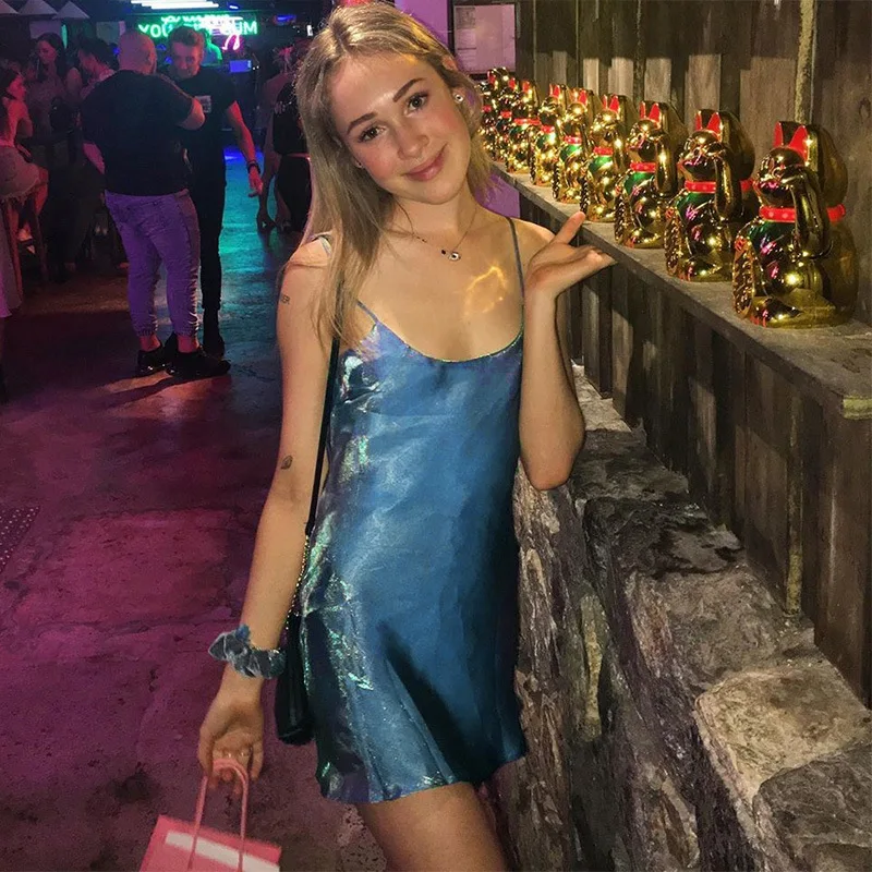 

Qazbvhrt Summer 2020 new sexy slim strap dress feminine short dress beach party bar sexy flash dress