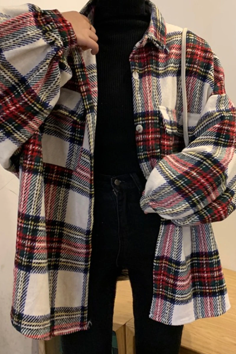 

Lazy Wind Loose Bf Wind Long Sleeve Plaid Shirt Women's Fall / Winter 2020 New Student's Medium Length Shirt Coat Fashion