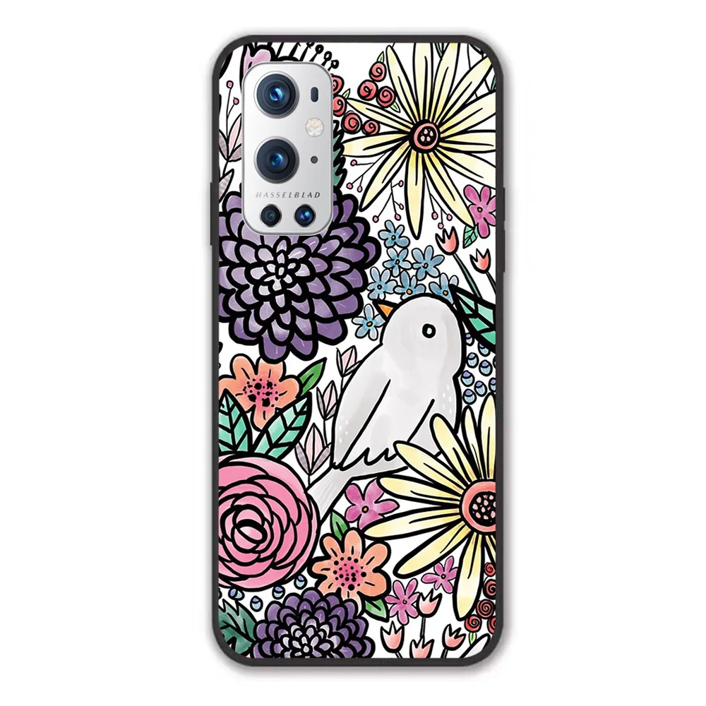 

Flowers, Birds & A Heart Pattern Phone Case For 1+ Oneplus 7 7T 7Pro 8 8T 8Pro 9 9Pro Case Black TPU Frame Anti-drop