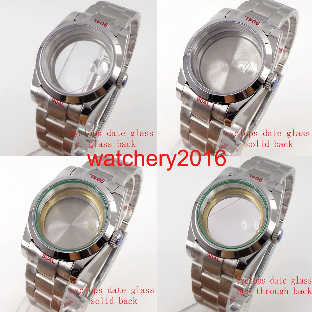 36mm 39mm Polish Watch Case fit NH35A NH36A MIYOTA 8215 821A DG MINGZHU Glass Back Cyclops Date Magnification