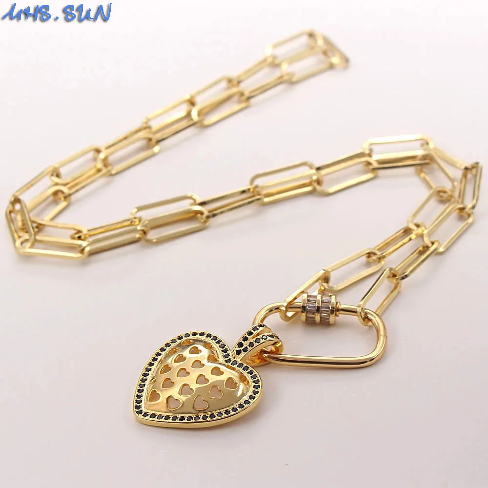 MHS.SUN модное ожерелье с ажурным сердцем кулоном золотого цвета цирконием толстые