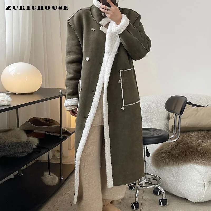 

ZURICHOUSE Stylish Double-sided Wear Winter Artificial Lambswool Coat Women Winter Warm Long Faux Fur Suede Fleece Jacket