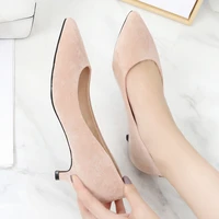 big size 34 43 woman shoes flock leather med high heels women pumps stiletto womens work shoes pointed toe wedding shoes f0004