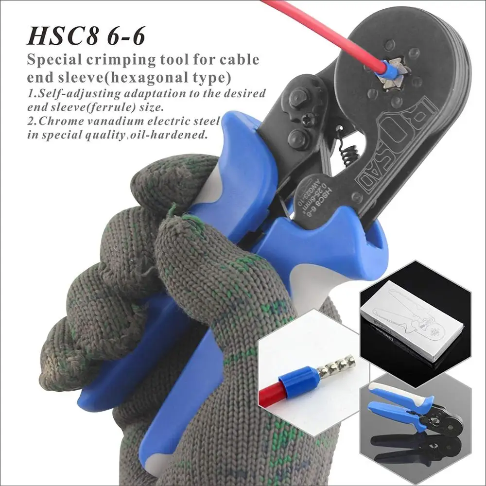 HSC8 6 саморегулирующиеся шестиугольные плоскогубцы для торцевых муфт 0 5 10 мм2