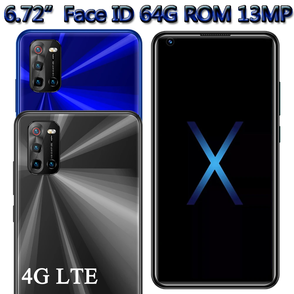

8MP+13MP 10X 4G LTE Mobile Phones Face ID 4G RAM+64G ROM Front/Back Camera Android 6.72inch Global Smartphone Celulares Unlocked