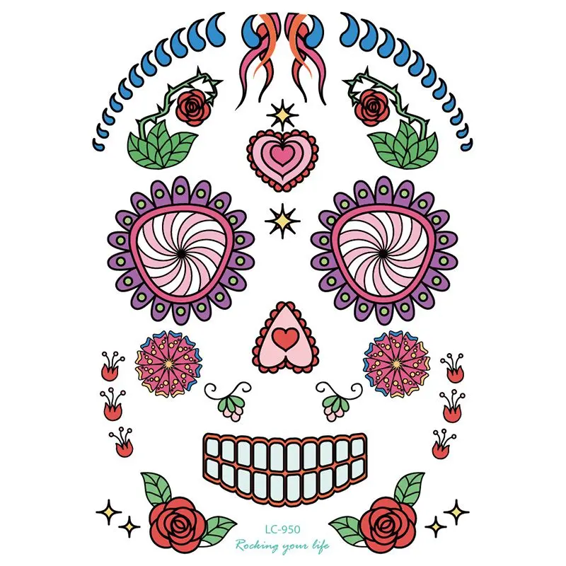 Наклейка на лицо специальный водостойкий макияж татуировка День мертвых черепов