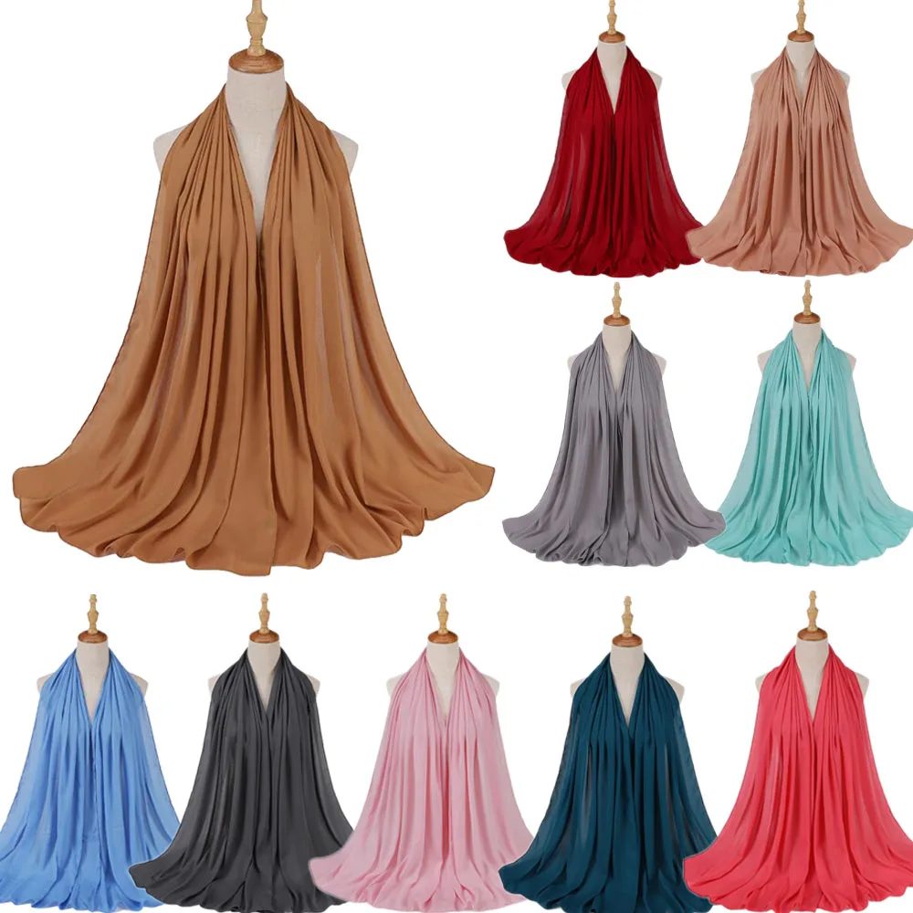 

70*175 см мусульманский шифоновый хиджаб шали шарф Женские однотонные головные повязки женские хиджабы шарфы женский платок женская мусульма...