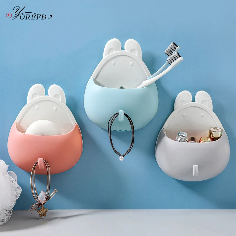 

OYOREFD Cute Cartoon Toothbrush Holder Wall Mounted Multi-function Toothbrush Toothpaste Drain Holder Bathroom Organizer