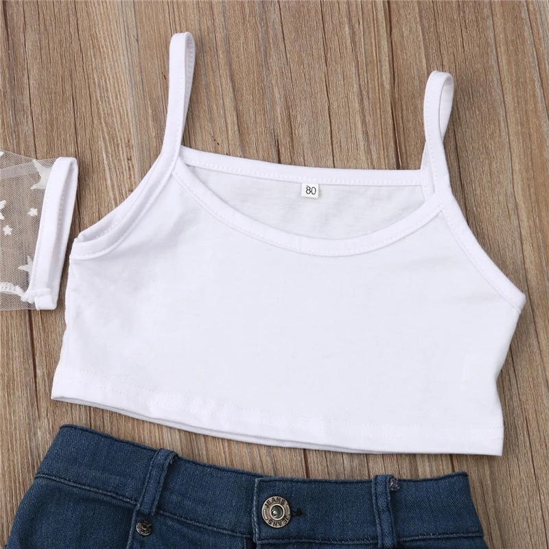 3 шт. модная одежда для маленьких девочек Сетчатая футболка с коротким рукавом +