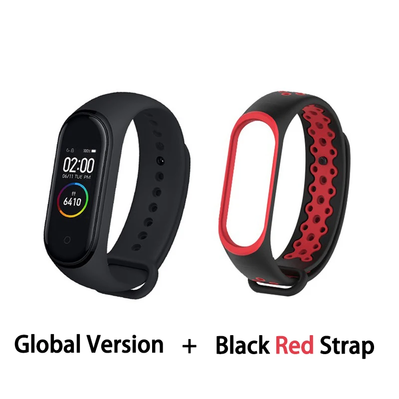 GB black red Xiaomi mi-браслет 4 сердечного ритма фитнес цветной сенсорный экран mi Band 4 умный Браслет 135 мАч Bluetooth 5,0 музыкальный браслет - Цвет: GB black red