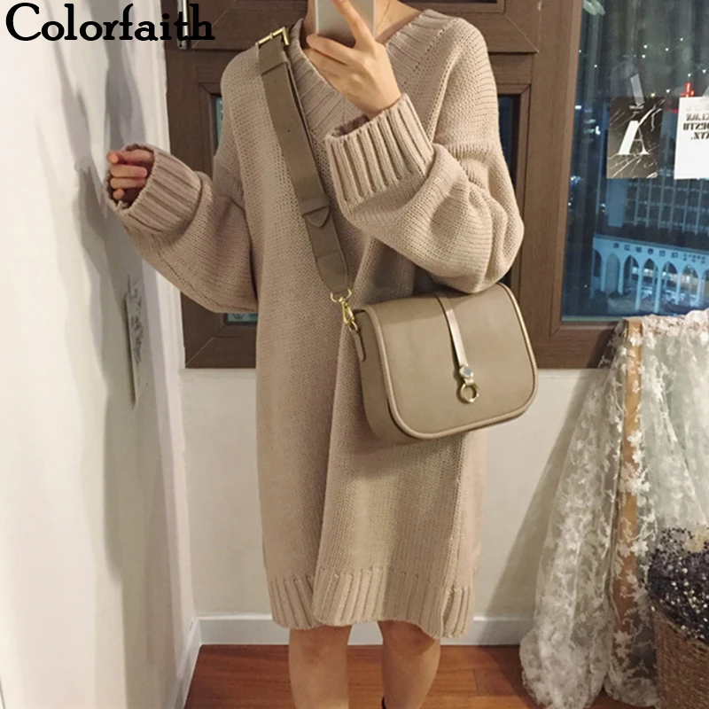 Colorfaith/Новинка 2021 года Сезон осень зима Женские платья Вязаные прямые модные