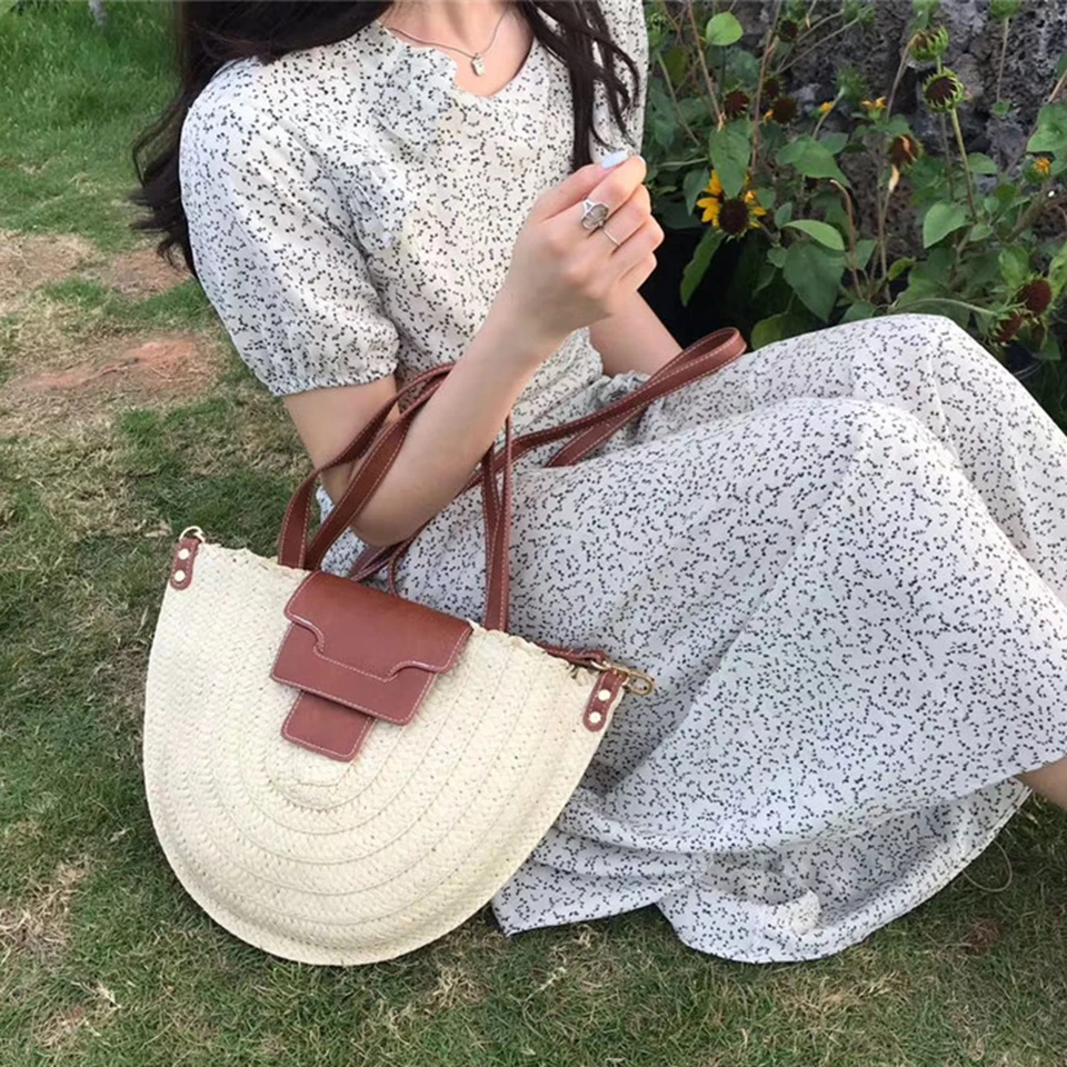 

Oswego New semicircle Straw Handbag 2020 Fashion Retro Brand Designer Weaving Tote Bag Summer Bohemia Straw Crossbody Bag Women