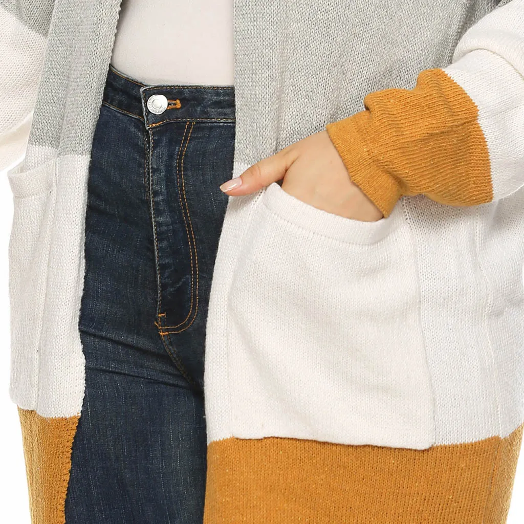 

Autumn Sweater Women Long Sleeve Patchwork Knitted Plus Size Open Cape Striped Coat Cardigan Kimono Sueter Mujer Invierno Nice