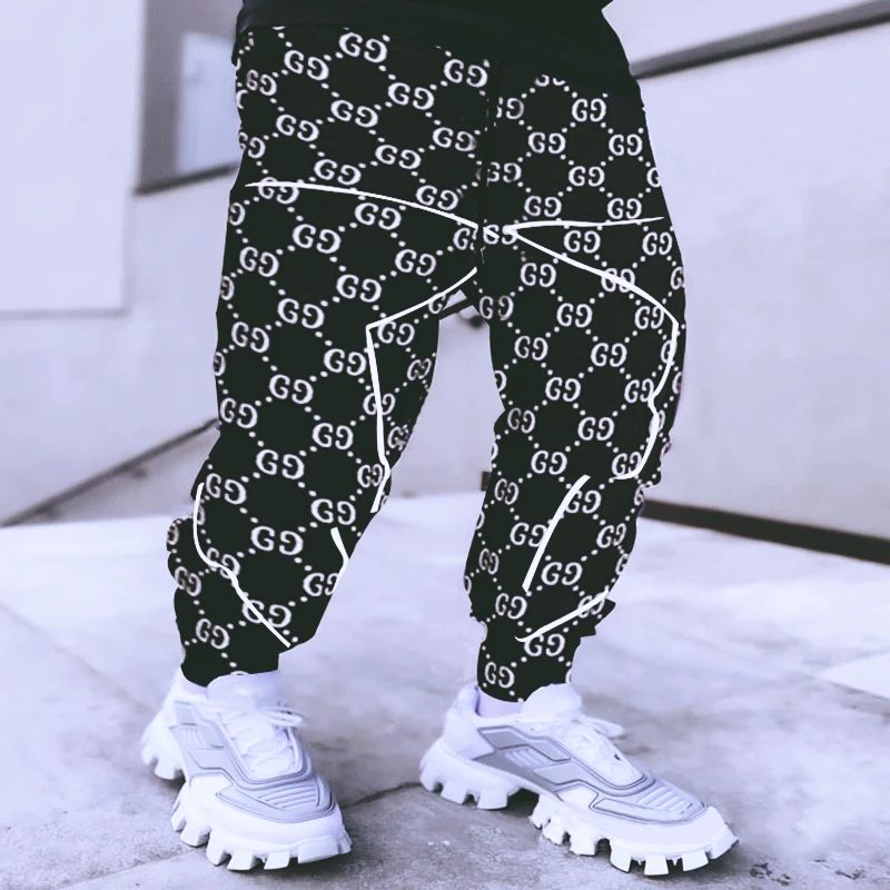 

2021New Men's Fashion Personality Cool Digital Fluorescent Strip Trend Sweatpants Casual Fitness Long Pants Sports Trousers