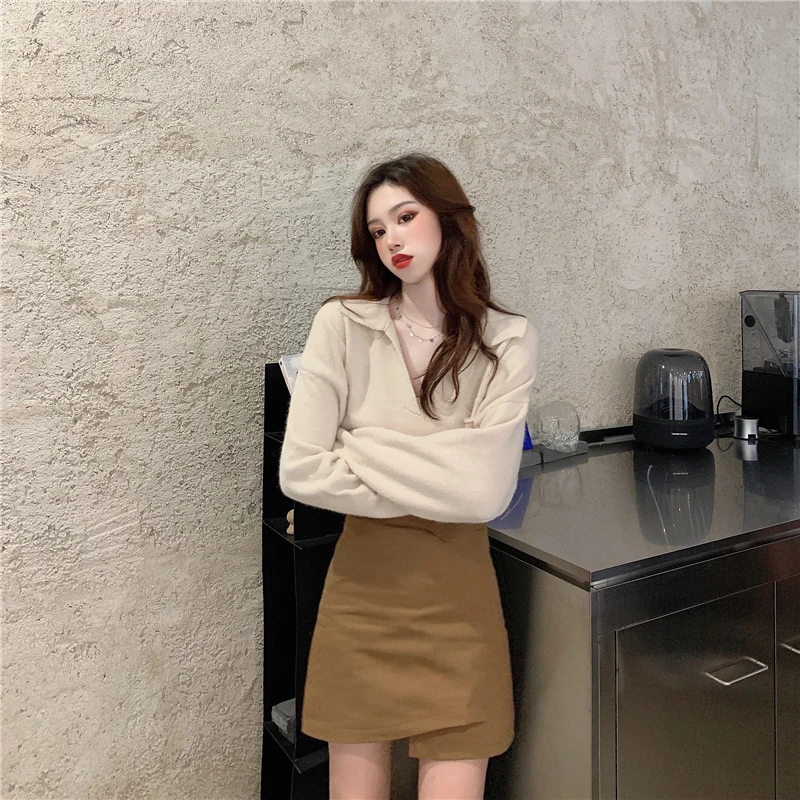 

Autumn Loose Looking Thin Retro Sweater 2020 V-neck Pullover Knit Top Fashion Sexy Comfortable Sweater