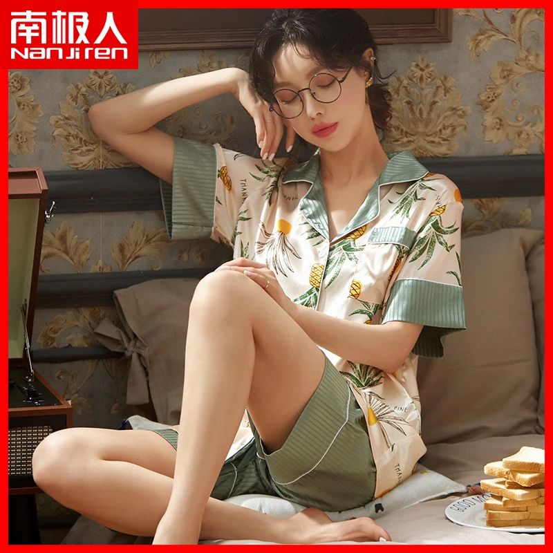 

Women's Pajamas Pajama Ms NGGGN Silk S Web Celebrity Thin Section Summer Of Short Sleeve Shorts Two Sets Of Ice Silk Leisurewear