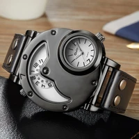 mens fully automatic quartz watch fashion trend double time zone large dial personalized belt metal buckle luminous pointer
