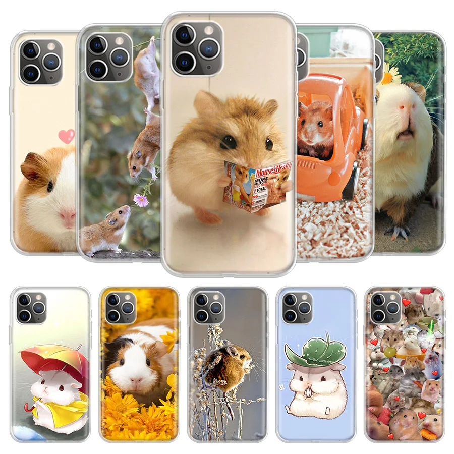 

Cute Lovely Pet Hamster Cover Phone Case For iPhone 13 12 11 Pro 7 6 X 8 6S Plus XS MAX + XR Mini SE 5S Coque Shell Capa Fundas