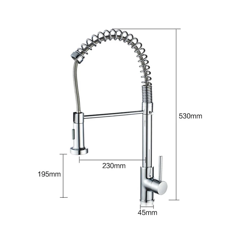 Кухонный смеситель выдвижной кран серебристого цвета с одной ручкой Поворот на