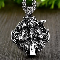 vintage viking odin pendant necklace men nordic stainless steel cross trinity necklace gothic viking jewelry chain wholesale