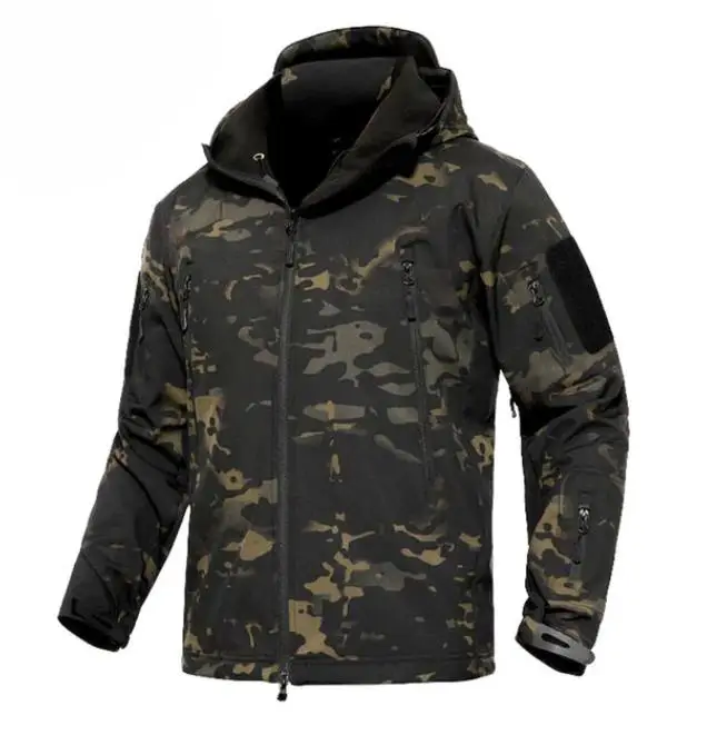 Men Woodland Digital Camouflage Jackets Outdoor Waterproof Windproof Coats Military Warm Fleece Tactical Softshell Jacket - Цвет: Black CP
