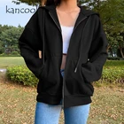 Толстовки женские KANCOOL, черные, с капюшоном и карманами, в стиле Харадзюку, весна 2021