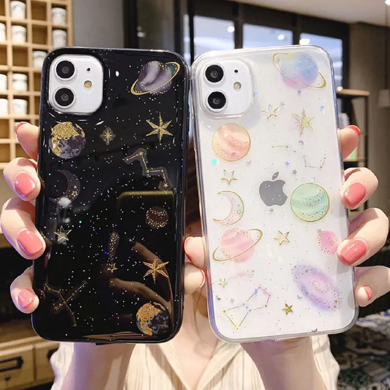 

Fashion Shining Glitter Space Planet luxury phone Cases For iphone 11 X XR XS Max 6 6S 7 8 Plus Soft Silicon Star Back Cover
