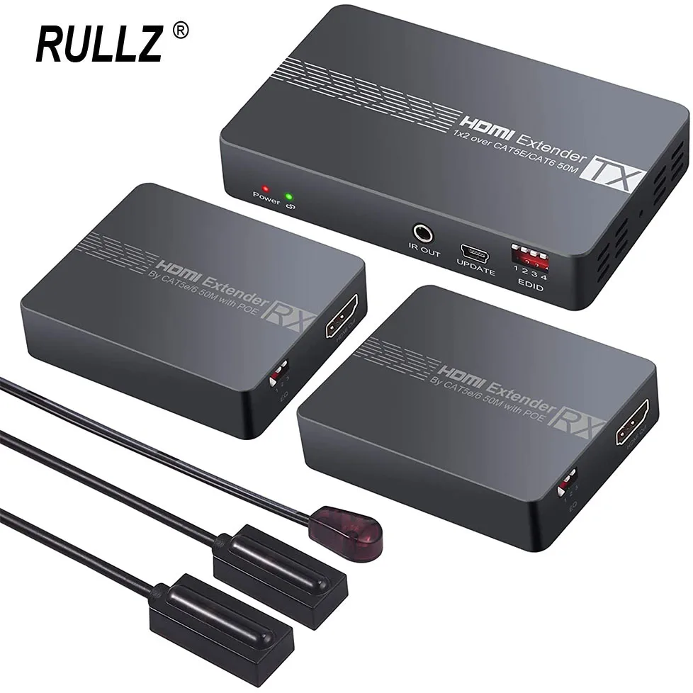 

1x2 HDMI расширитель разветвитель 1 в 2 Выход Дисплей передатчик на 2 приемника видео дистрибьютор через 50 м CAT5e Cat6 Rj45 кабель Ethernet