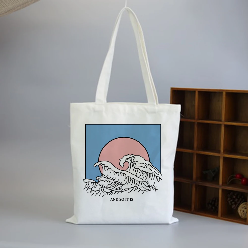 

Холщовая Сумка-тоут для женщин, модная многоразовая Экологически чистая дамская сумочка на плечо с волнистым забавным принтом в стиле Хара...