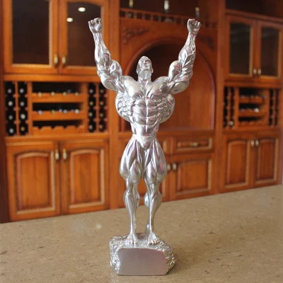 Sculpture of Bruce Golden silver Boxing champion character fitness room Fitness Muscle Male Room Decoration doll