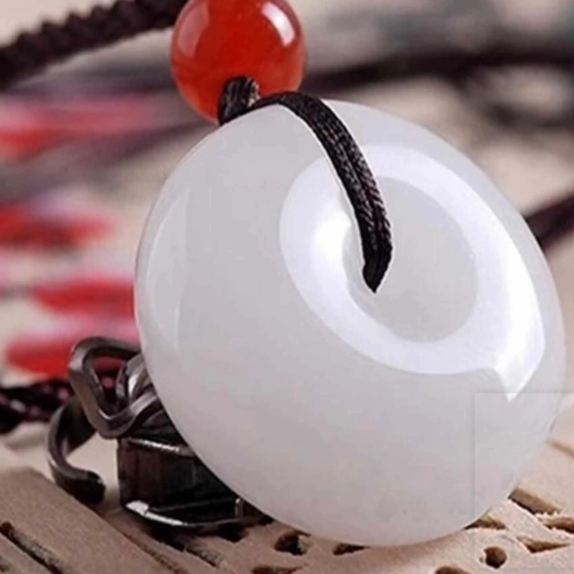 

Natural white jade gemstone pendant peace buckle necklace gift Colorful Beaded Souvenir Chain Inspiration Healing Mental Classic