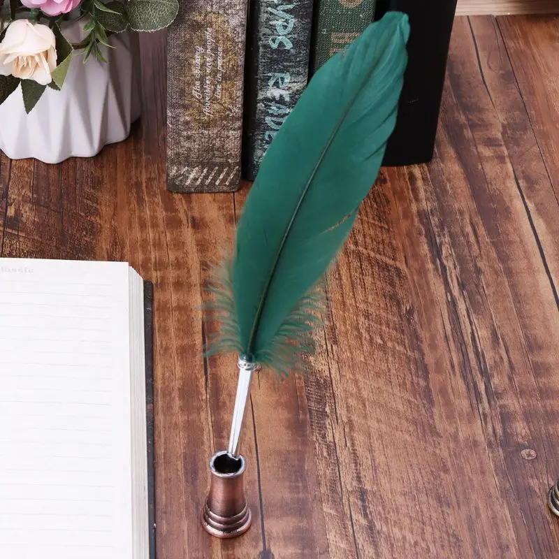 

Vintage Feather Quill Dip Pen Holder Metal Fountain Pens Stand Office School Supplies Stationery Student Gift