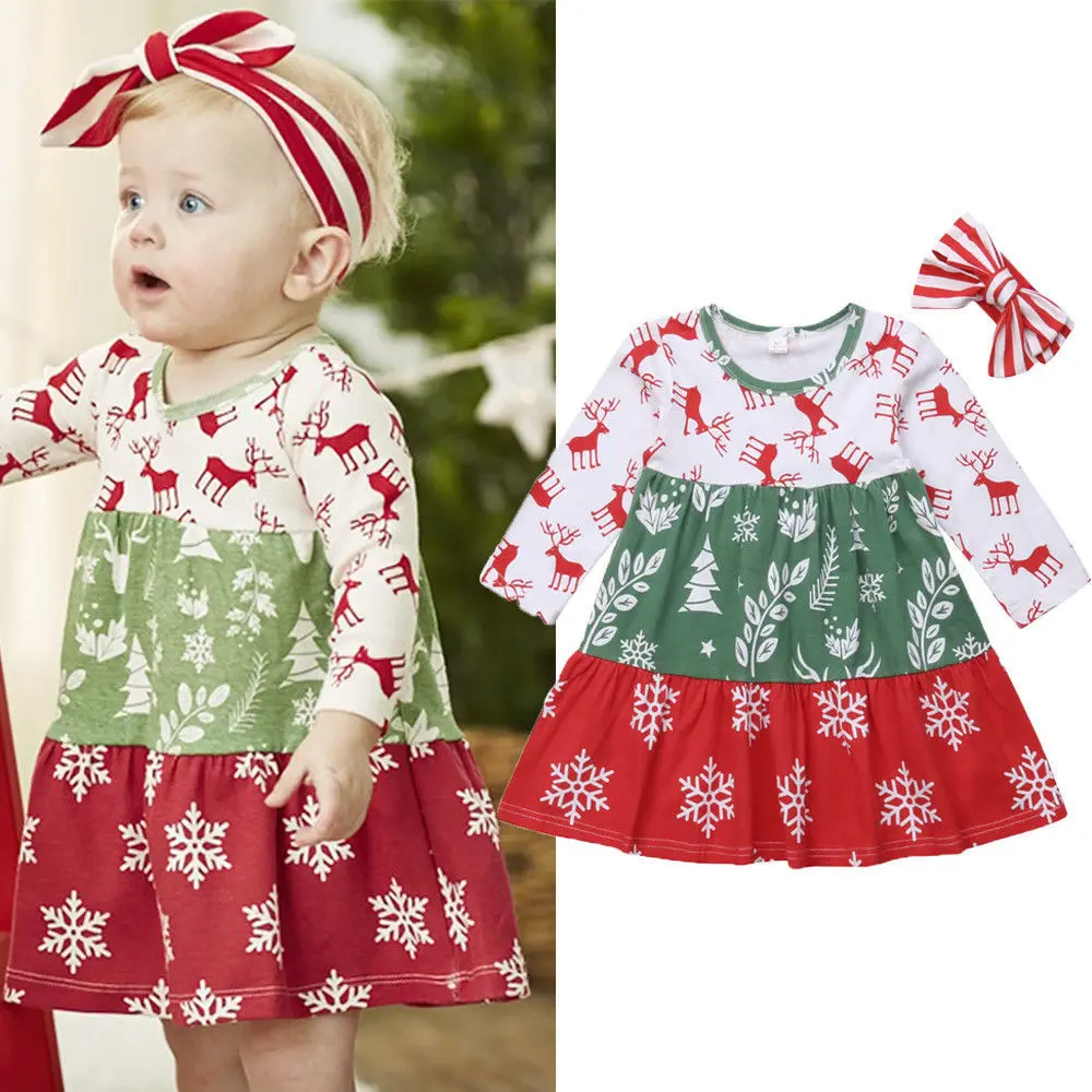 dress 6 Рождественское платье с длинными рукавами для маленьких девочек платья принцессы с рождественским оленем одежда для маленьких девочек праздничное платье - Цвет: dress 6