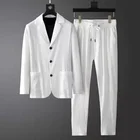 Новинка Весна-Лето Модный мужской костюм с длинным рукавом Высококачественный повседневный костюм в Корейском стиле приталенный красивый комплект из двух предметов белый черный блейзер брюки