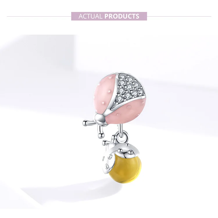 Fit Pandora браслет серебро 925 CZ розовый семь звезд Божья коровка S925 diy желтые фрукты бусины с насекомыми для изготовления ювелирных изделий