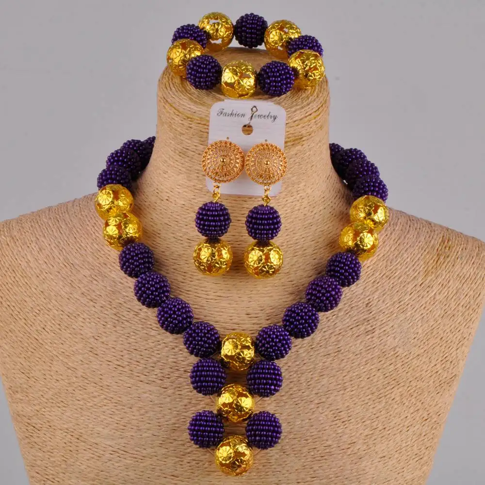 

purple simulated pearl bead african beads jewelry set FZZ30-04