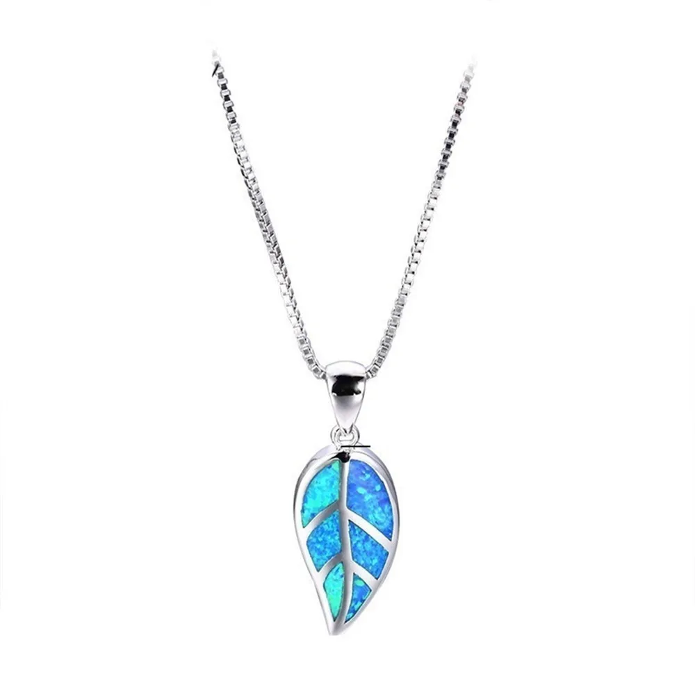 

wholesale Leaf Design Blue Opal Necklace Silver Filled Necklaces Pendants For Women New Fashion Jewelry Gift