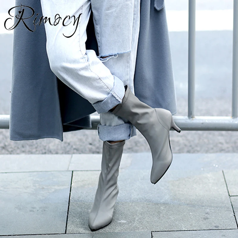 Женские ярко розовые сапоги Rimocy женские осенние из эластичной ткани без застежек