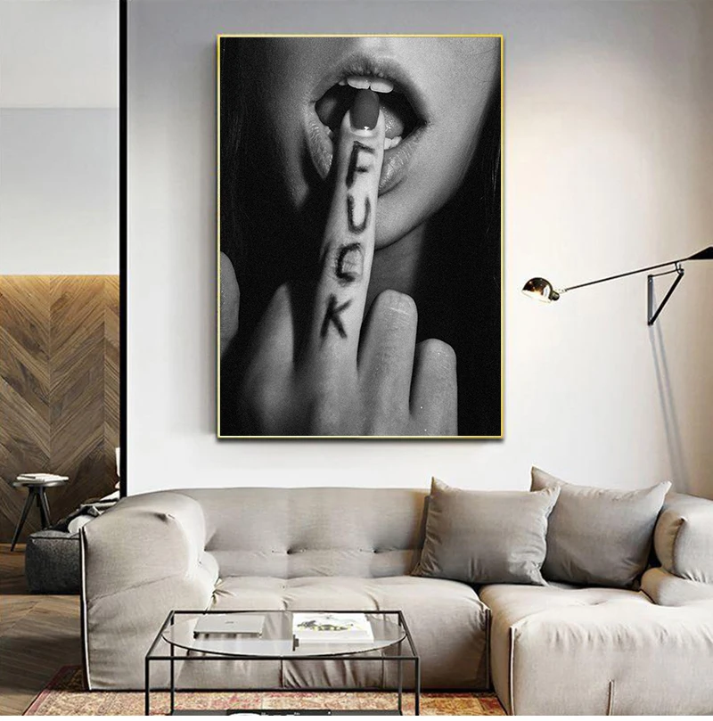 

Fashion Girl Canvas Art Posters and Prints Sexy Lips Black and White Pictures Scandinavian Wall Painting Modern Home Decoration