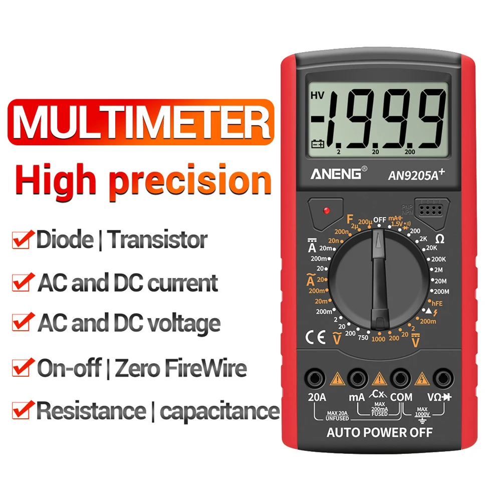 Цифровой мультиметр DT9205A + ЖК-дисплей 1999 отсчетов ручной диапазон Универсальный