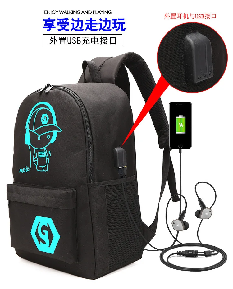 COLOR1 SHYAA рюкзак для кросса, светящийся, usb зарядка, корейский рюкзак для компьютера, для школьников, для путешествий, для улицы - Цвет: COLOR1