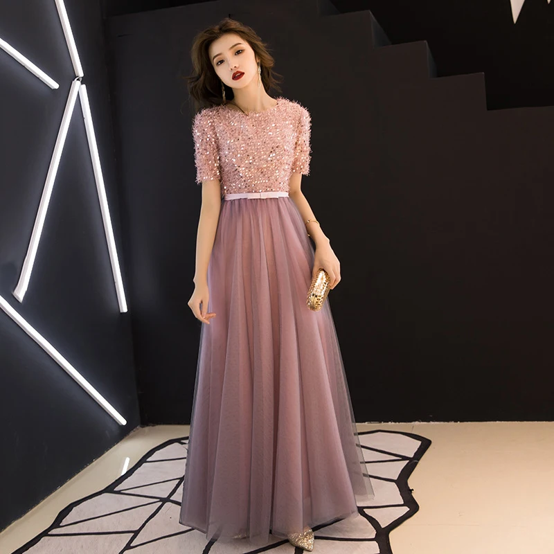 Модное платье с О-образным вырезом и Для женщин блесток Длинные вечерние платья