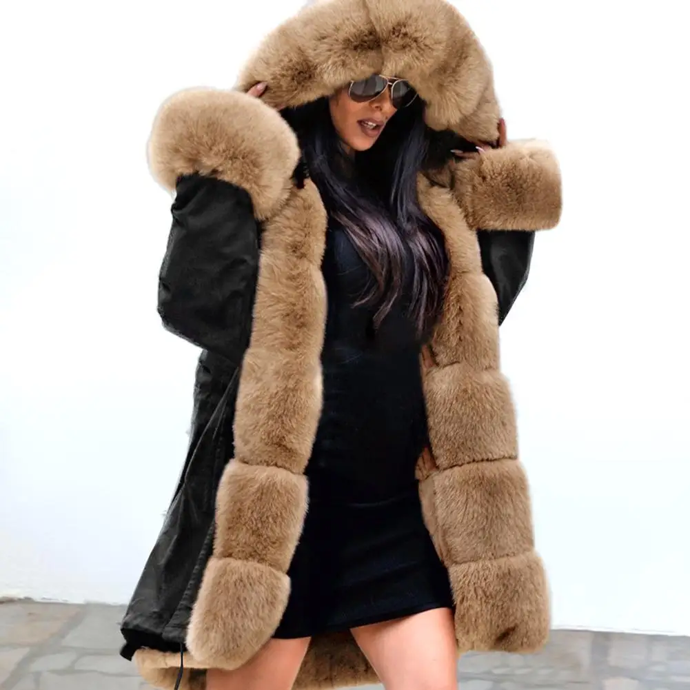 Женская зимняя куртка пальто модное женское с капюшоном искусственный мех
