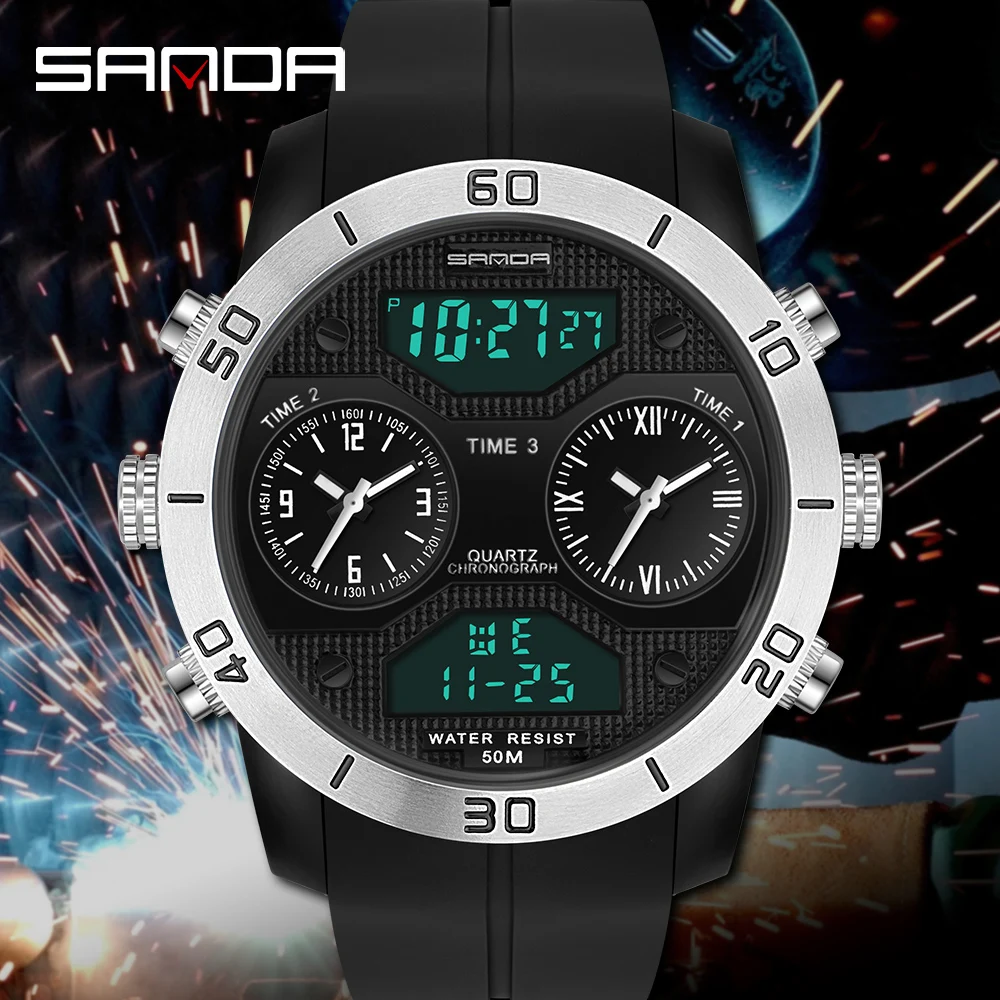 SANDA 2021 New Fashion Watch Men Sport Quartz Military Wristwatch LED Bright Digital Waterproof Men's Watches Relogio Masculino sanda brand new luxury watch men led digital waterproof wristwatch fashion g casual shock military sport watches relojes hombre